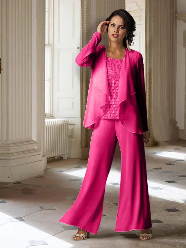 Chiffon Long Sleeve Mother of the Bride Pantsuit with Jacket