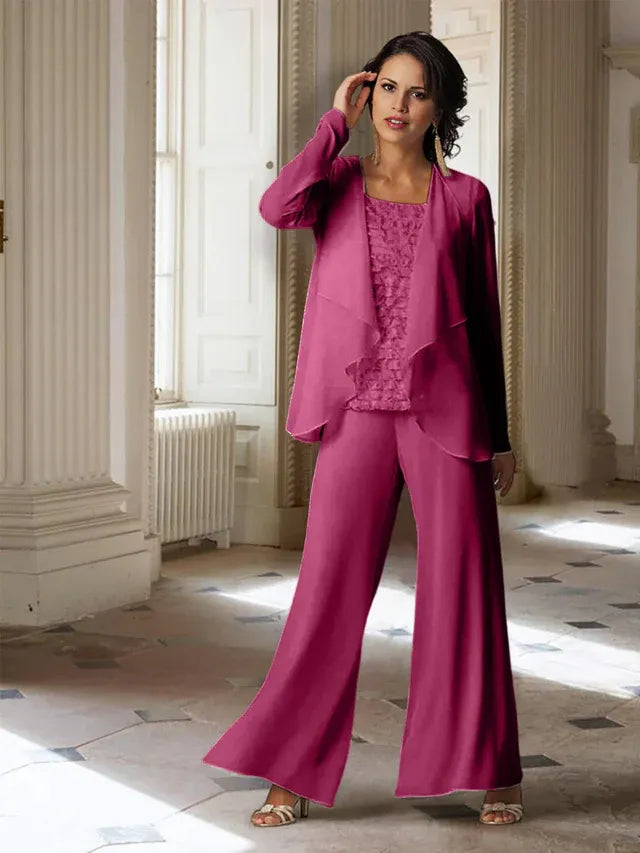 Chiffon Long Sleeve Mother of the Bride Pantsuit with Jacket