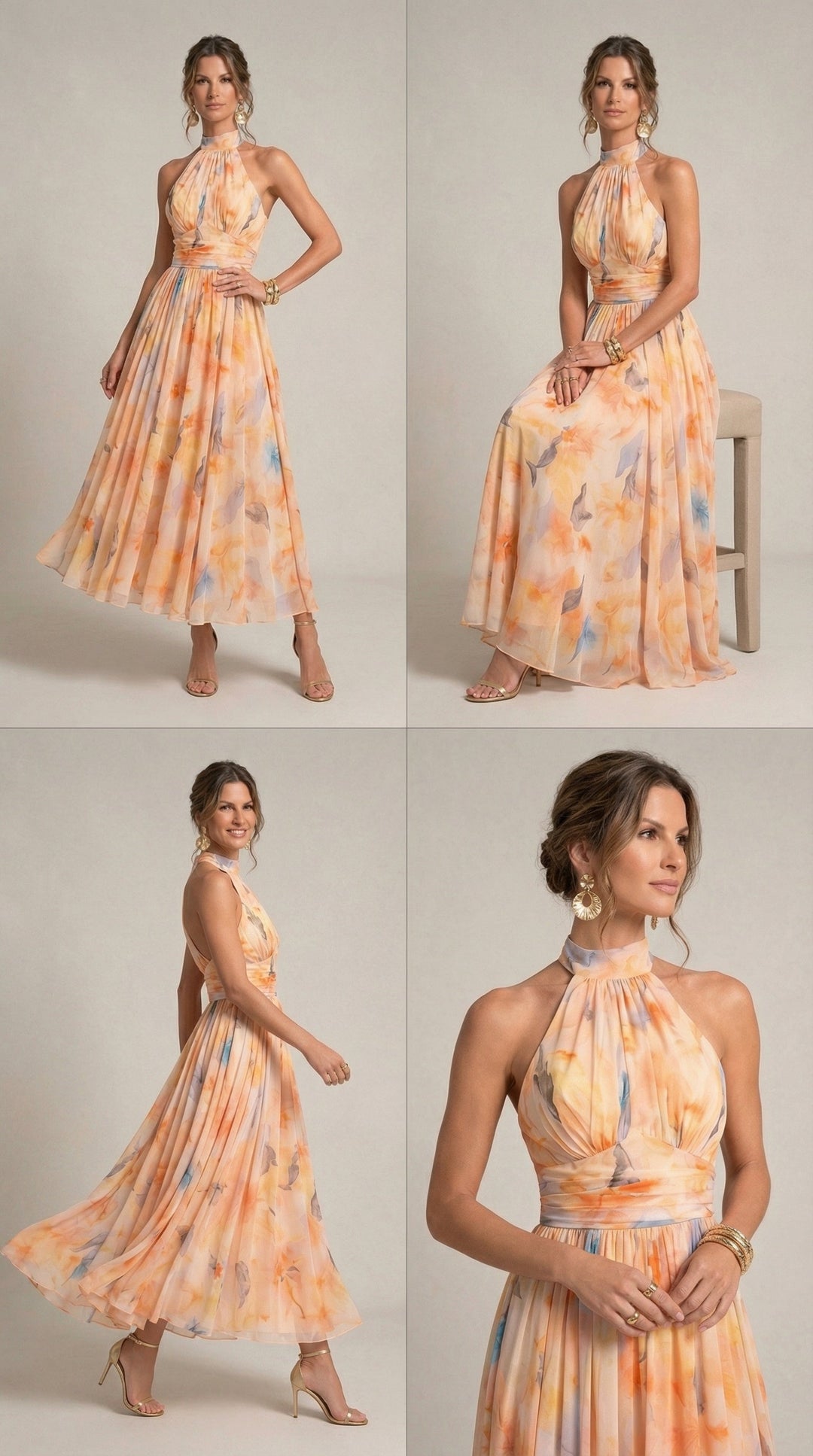 Esther™ | Watercolor Print Halter Neck Dress