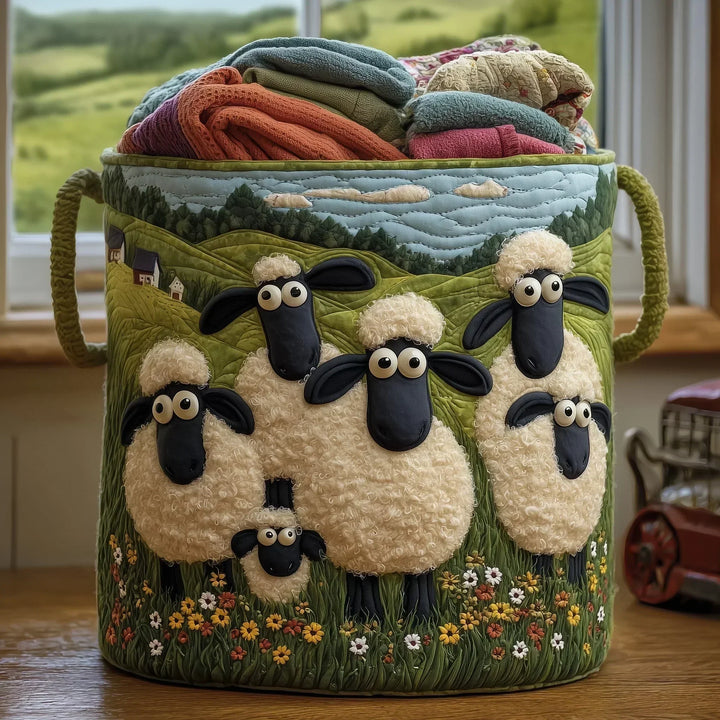 Sheep & Flowers | Quilted Laundry Basket