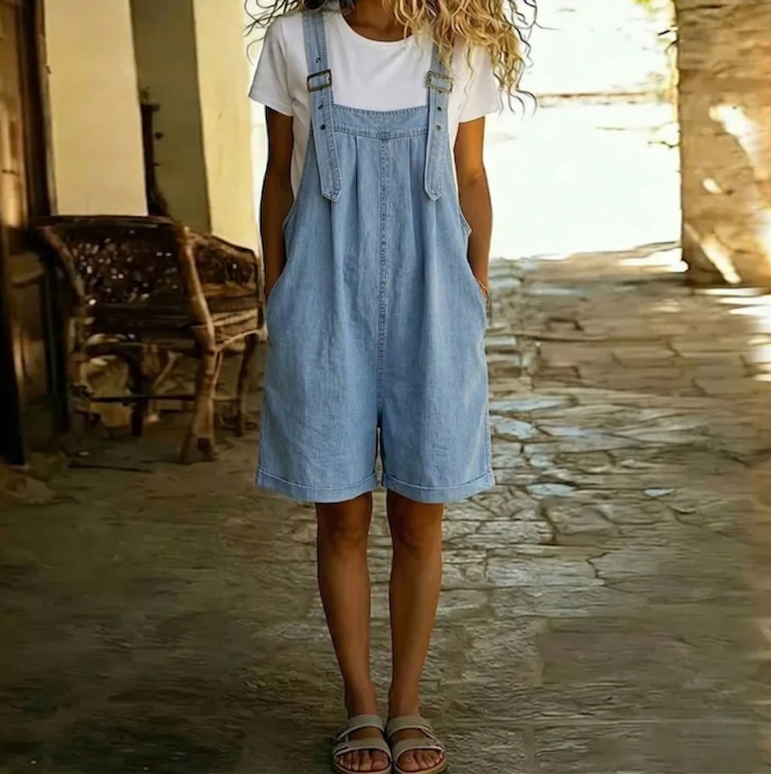 Clara | Vintage Washed Denim Short Overall