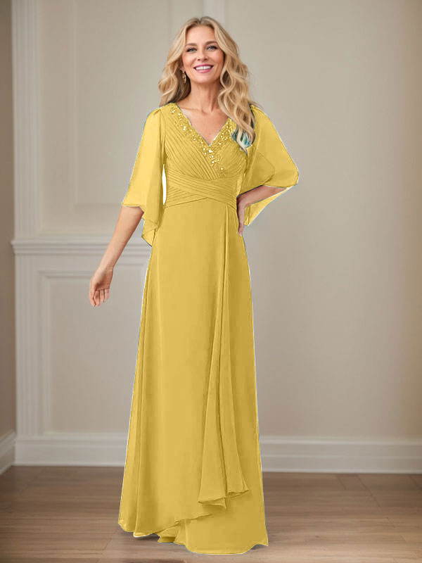 A-Line V-Neck Long Sequin Chiffon Mother of the Bride Dress
