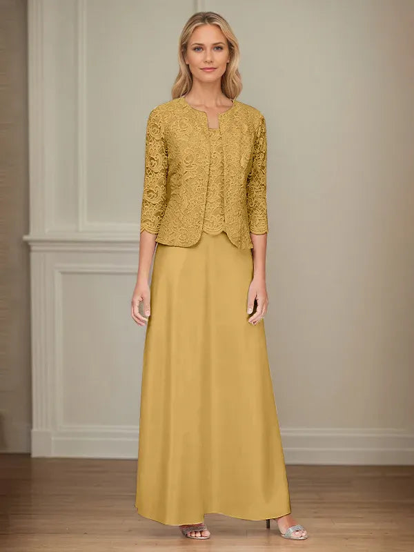 Glitter Lace and Satin Skirt Set with Open Jacket Dress