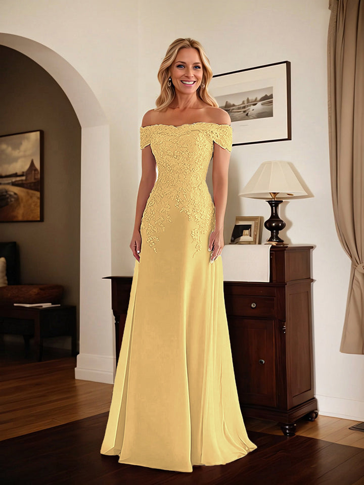 Elegant Taupe Off-the-Shoulder Lace Sheath Dress for Mother of the Bride