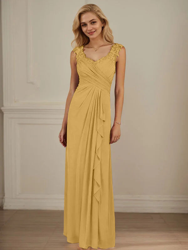 Champagne A-Line Dress with Sweetheart Neckline and Pleated Mesh Design