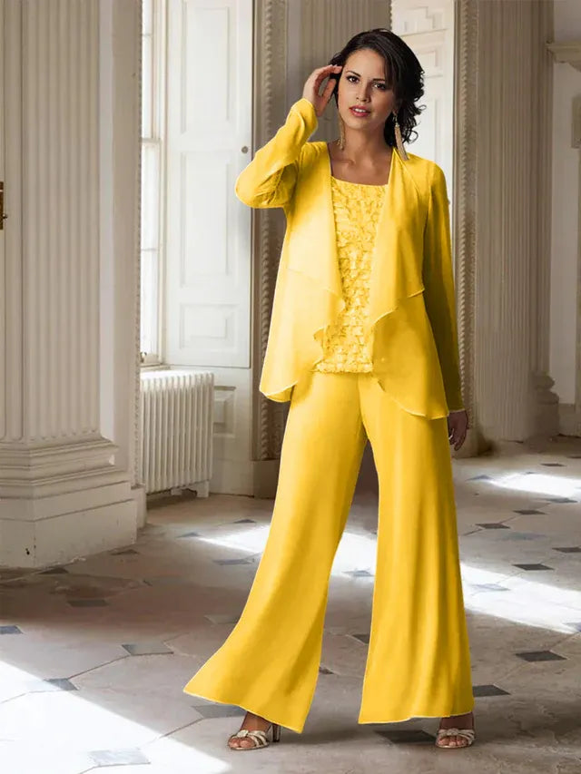 Chiffon Long Sleeve Mother of the Bride Pantsuit with Jacket