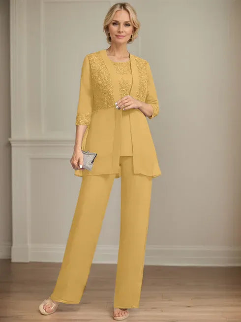 Floor-Length Chiffon Lace Jumpsuit and Pantsuit Separates with Sequins – Perfect Mother of the Bride Dress