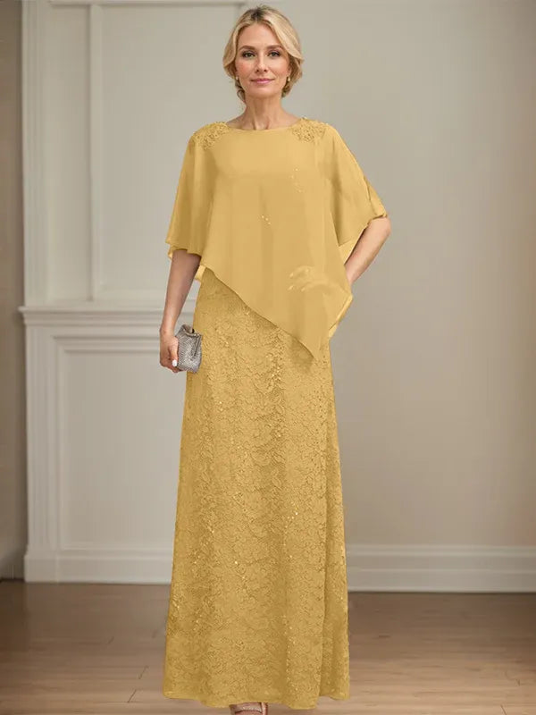 Floor-Length Chiffon Lace Sheath Dress with Sequins and Beading for Mother of the Bride