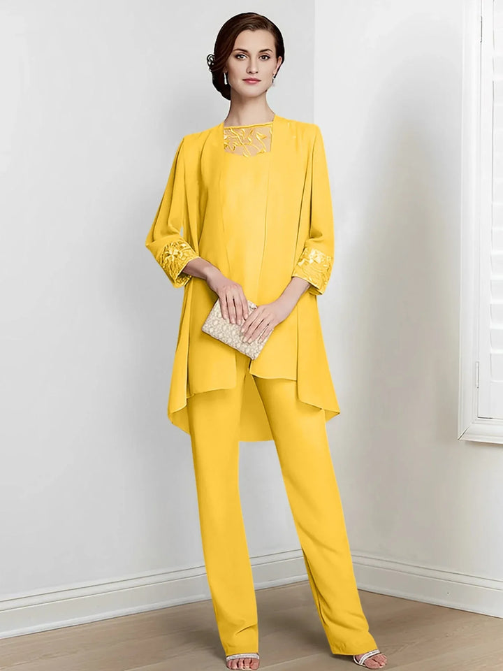 Chiffon Long Sleeve Mother of the Bride Pantsuit with Jacket