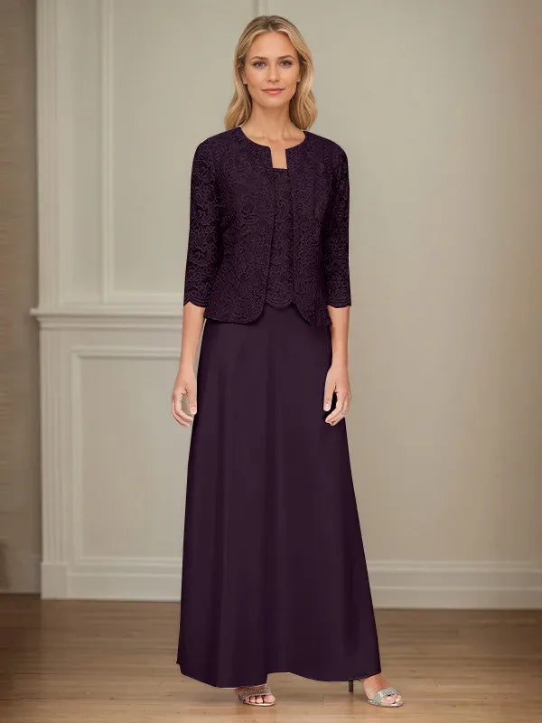 Glitter Lace and Satin Skirt Set with Open Jacket Dress