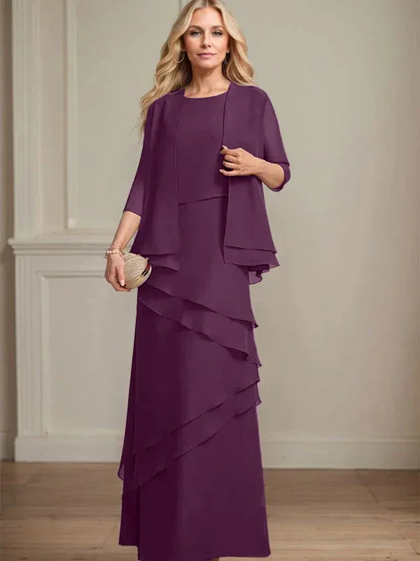 Floor-Length Chiffon Mother of the Bride Dress with Sheath Scoop Design