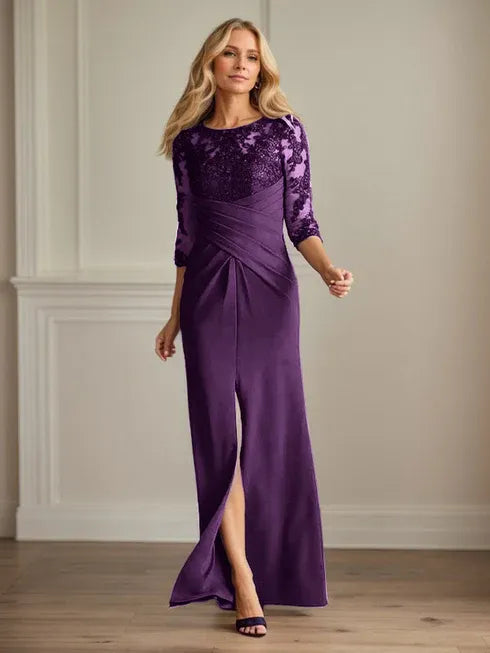 Plum Lace & Stretch Crepe Mother of the Bride Sheath Dress