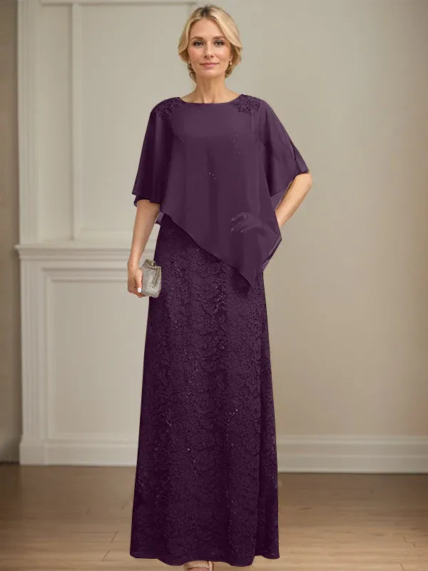Floor-Length Chiffon Lace Sheath Dress with Sequins and Beading for Mother of the Bride