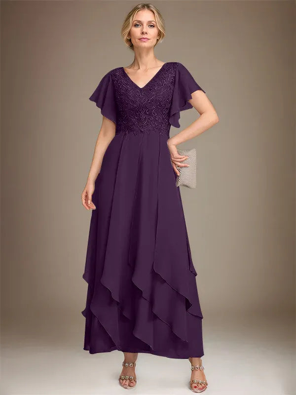 Samantha| A-Line V-Neck Lace Chiffon