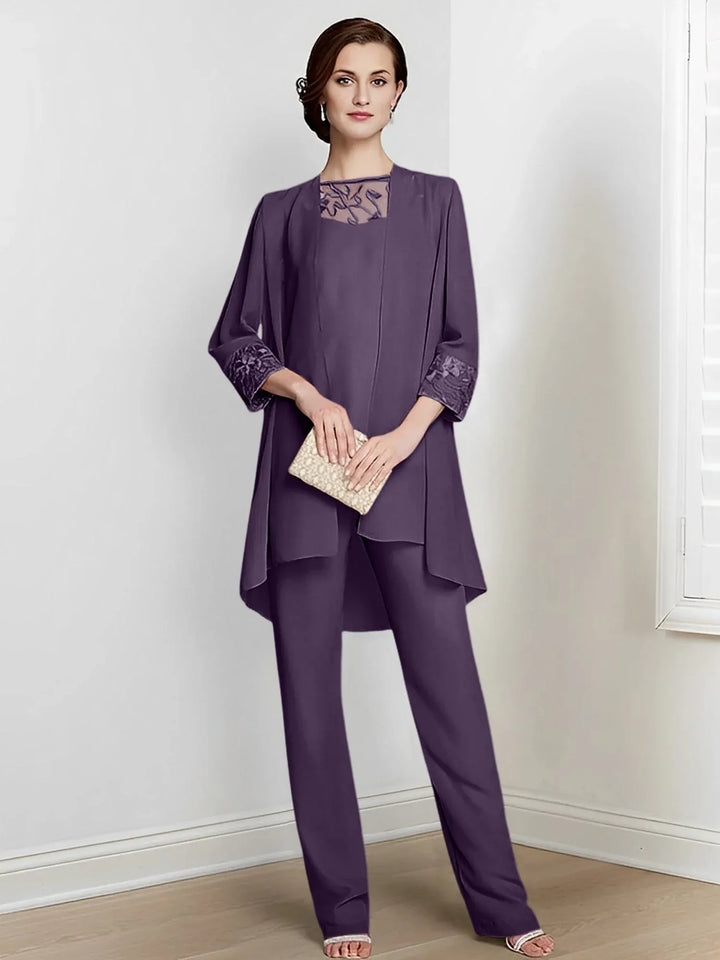 Chiffon Long Sleeve Mother of the Bride Pantsuit with Jacket