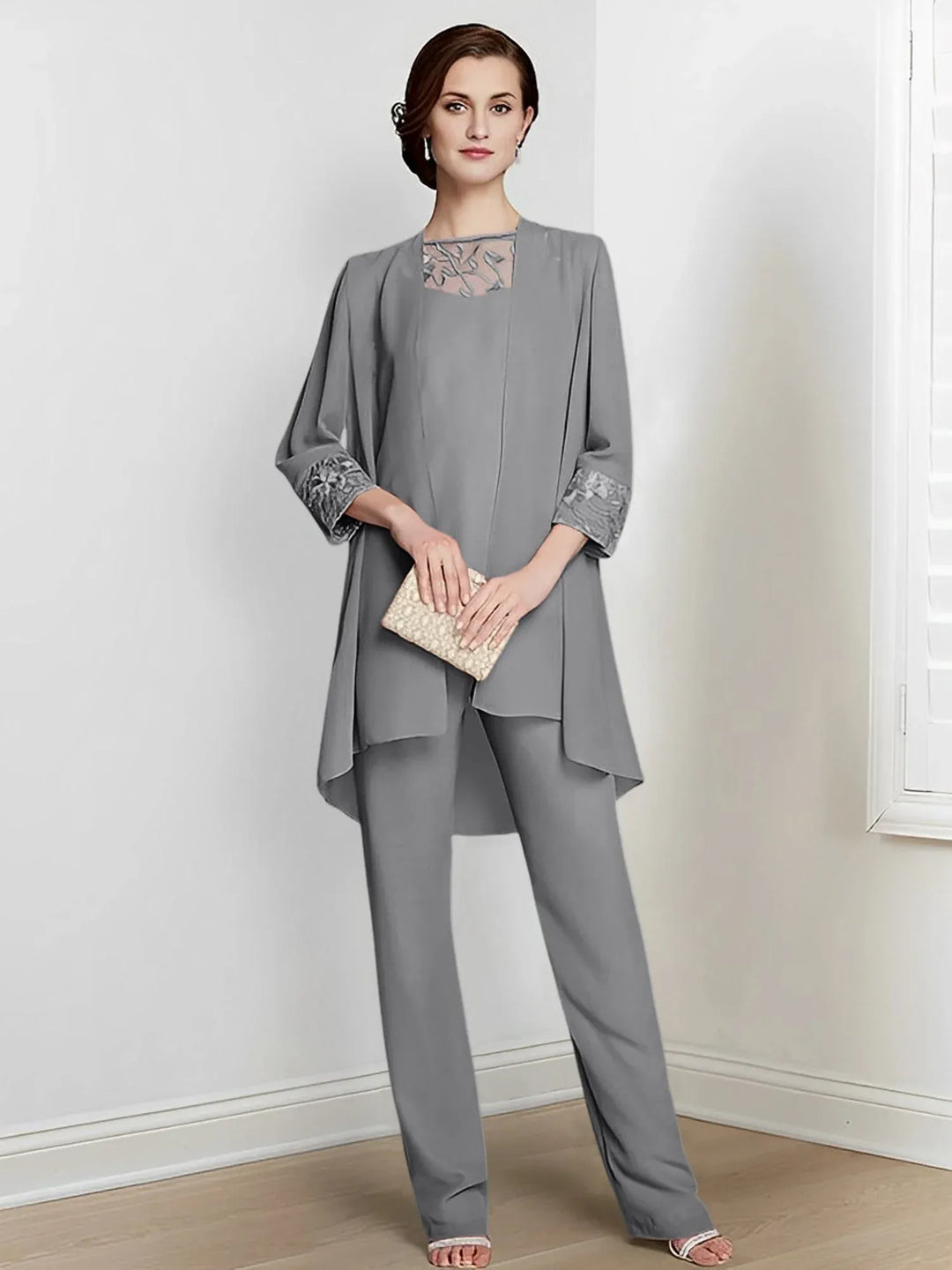 Chiffon Long Sleeve Mother of the Bride Pantsuit with Jacket