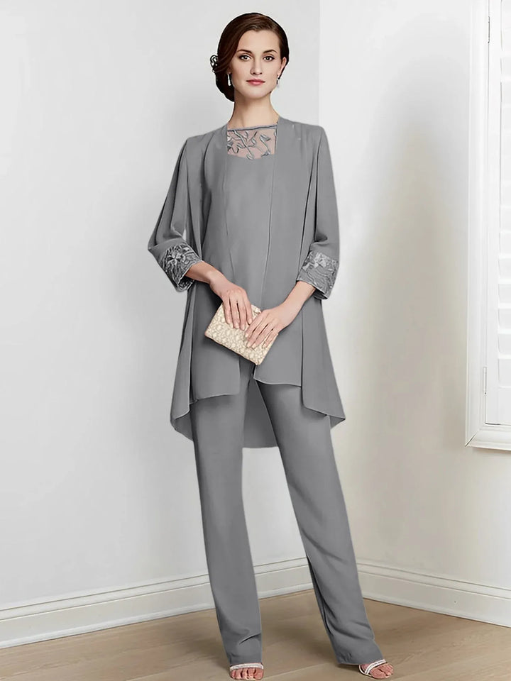 Chiffon Long Sleeve Mother of the Bride Pantsuit with Jacket