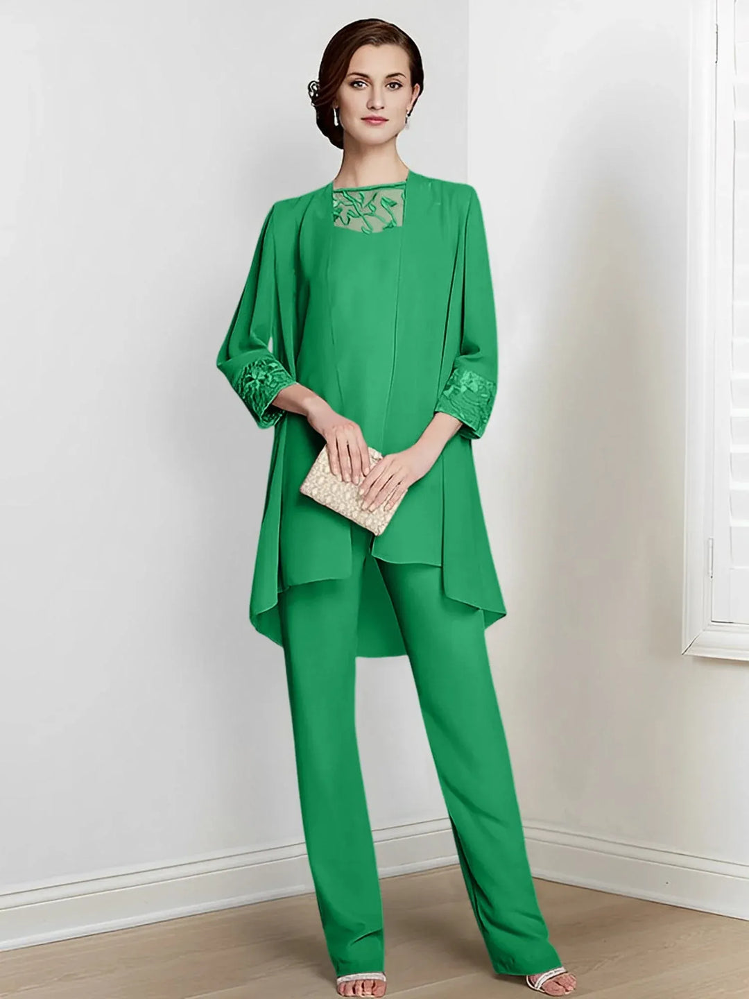 Chiffon Long Sleeve Mother of the Bride Pantsuit with Jacket