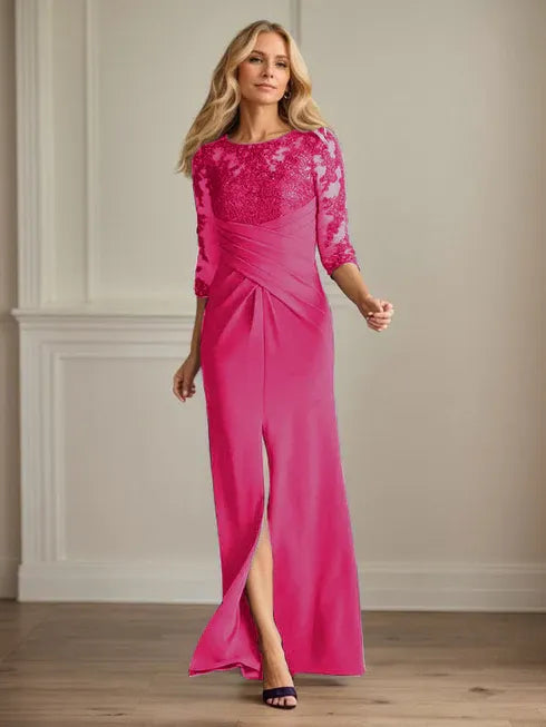 Plum Lace & Stretch Crepe Mother of the Bride Sheath Dress