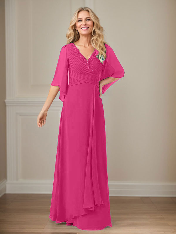 A-Line V-Neck Long Sequin Chiffon Mother of the Bride Dress