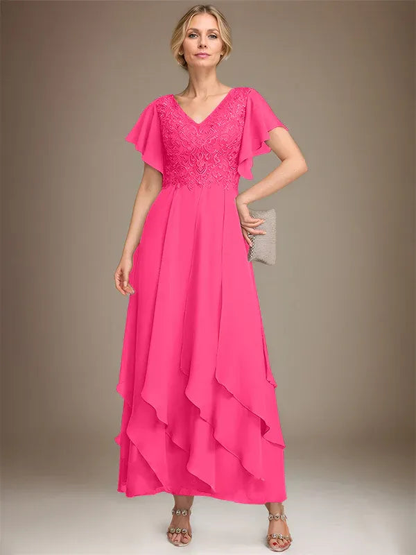 Samantha| A-Line V-Neck Lace Chiffon