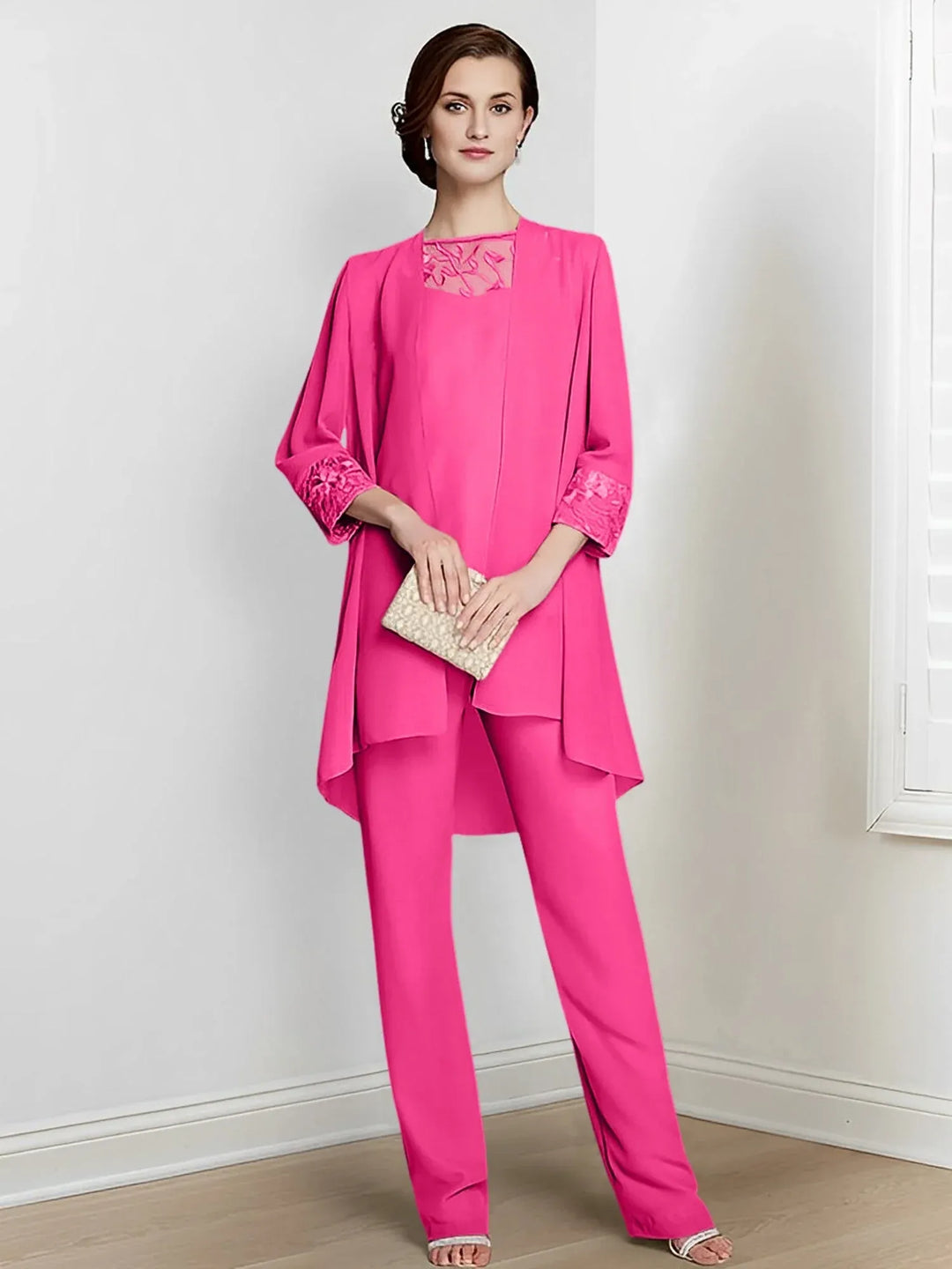 Chiffon Long Sleeve Mother of the Bride Pantsuit with Jacket
