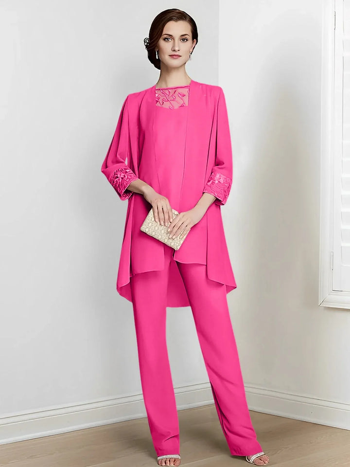 Chiffon Long Sleeve Mother of the Bride Pantsuit with Jacket