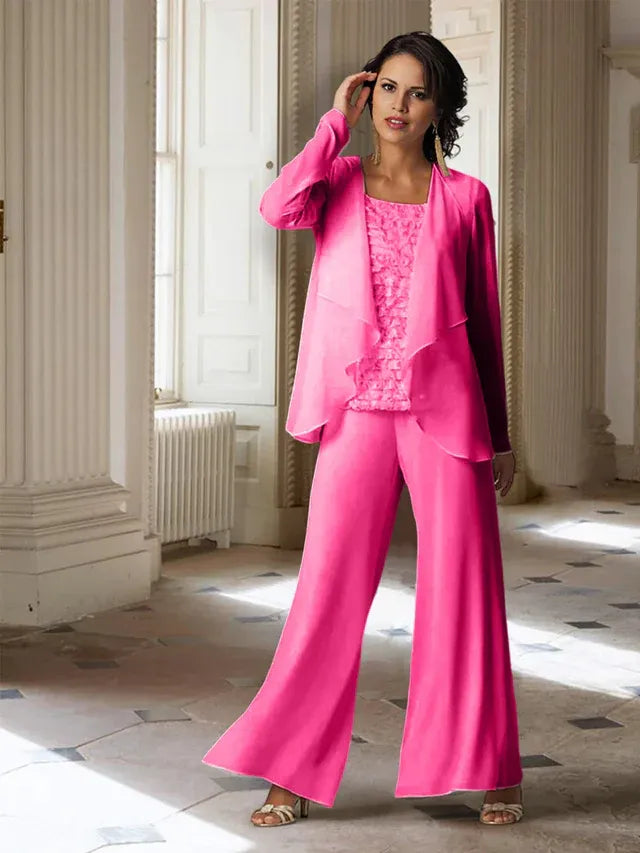 Chiffon Long Sleeve Mother of the Bride Pantsuit with Jacket