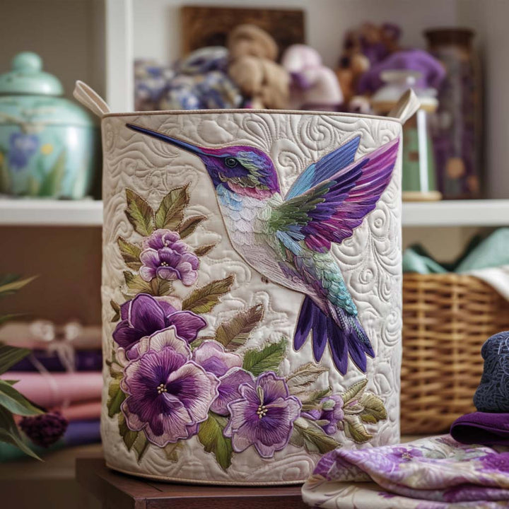 Hummingbird & Flowers | Quilted Laundry Basket
