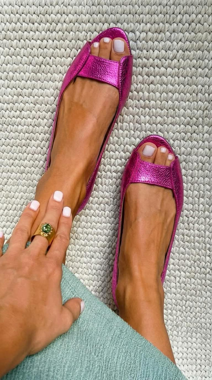 Adelaide | Open-Toe Metallic Chic Flats