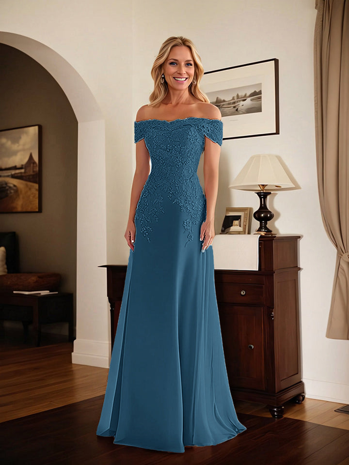 Elegant Taupe Off-the-Shoulder Lace Sheath Dress for Mother of the Bride