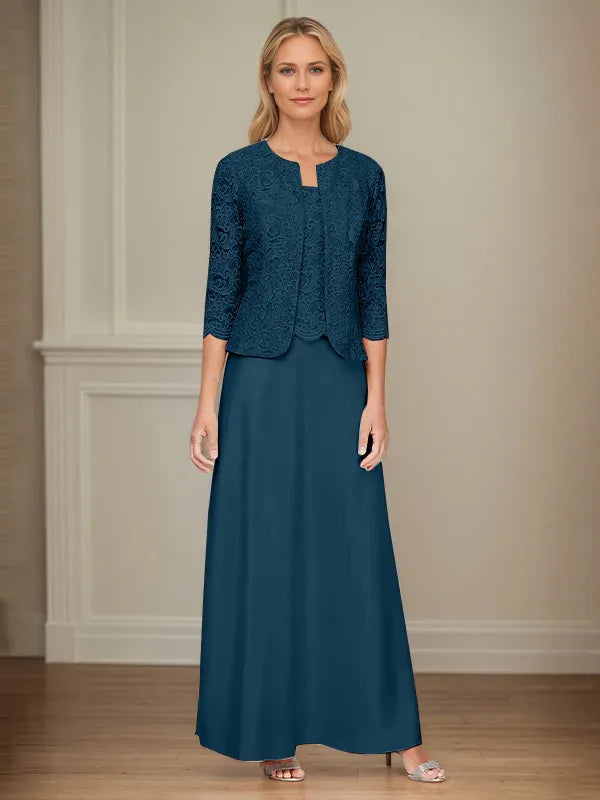 Glitter Lace and Satin Skirt Set with Open Jacket Dress