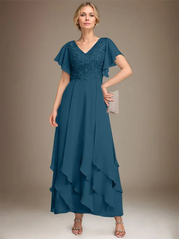 Samantha| A-Line V-Neck Lace Chiffon