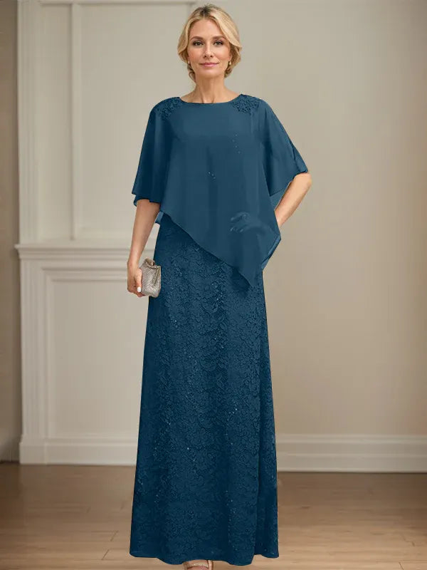 Floor-Length Chiffon Lace Sheath Dress with Sequins and Beading for Mother of the Bride