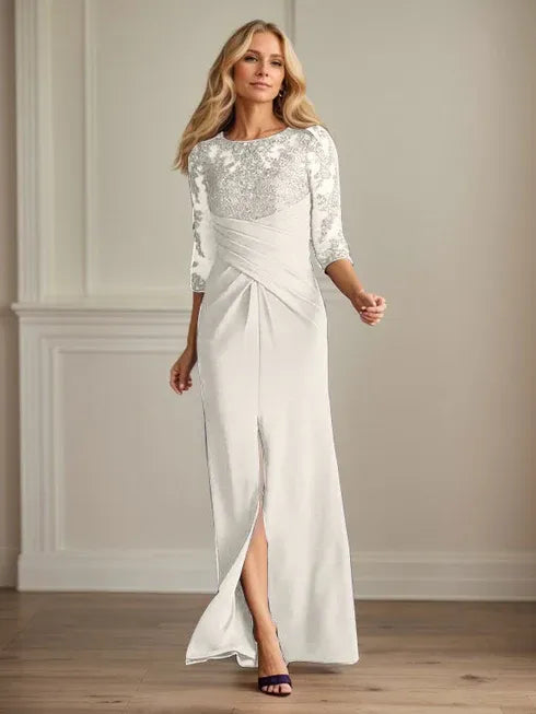 Plum Lace & Stretch Crepe Mother of the Bride Sheath Dress