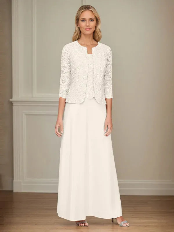 Glitter Lace and Satin Skirt Set with Open Jacket Dress