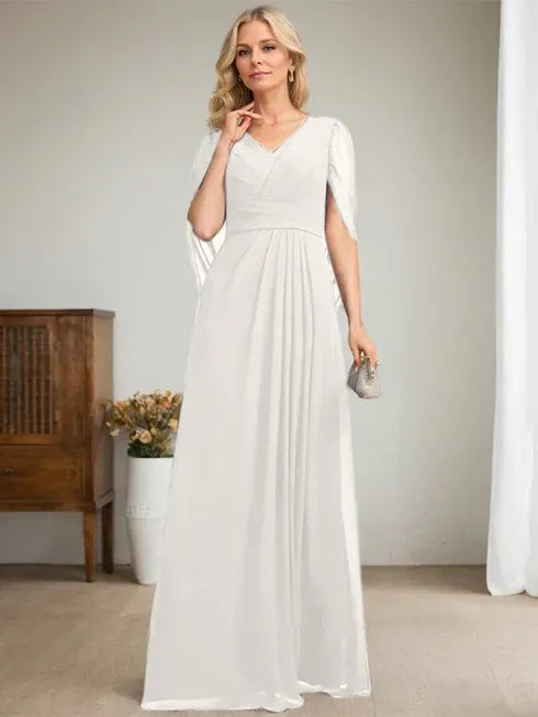 Dark Navy A-Line V-Neck Long Mother of the Bride Dress