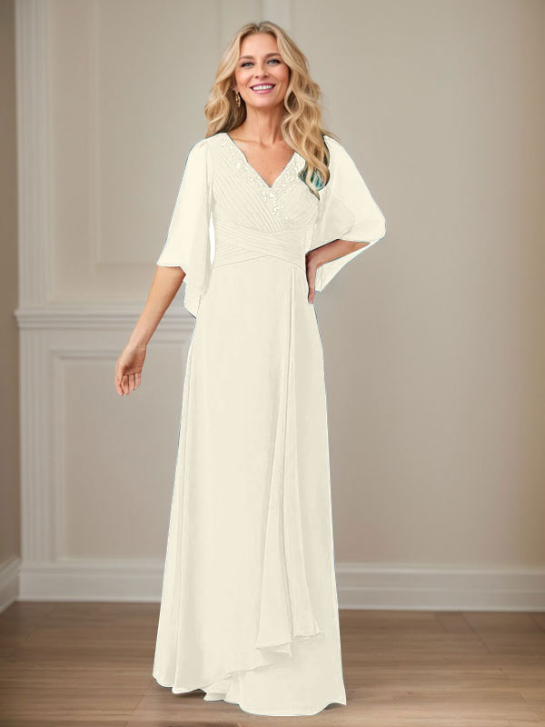 A-Line V-Neck Long Sequin Chiffon Mother of the Bride Dress