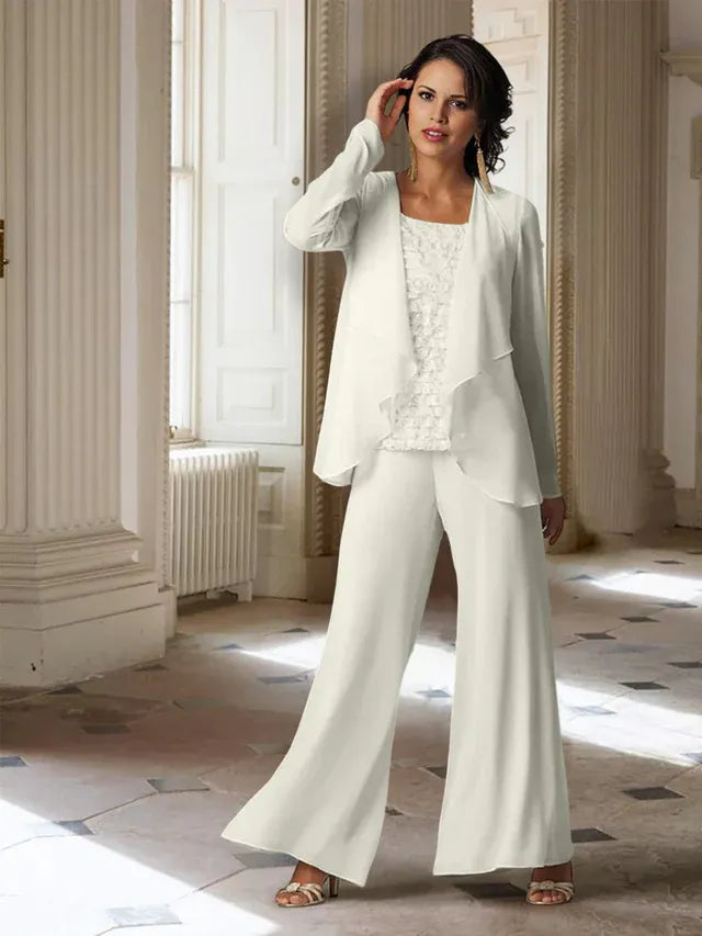 Chiffon Long Sleeve Mother of the Bride Pantsuit with Jacket