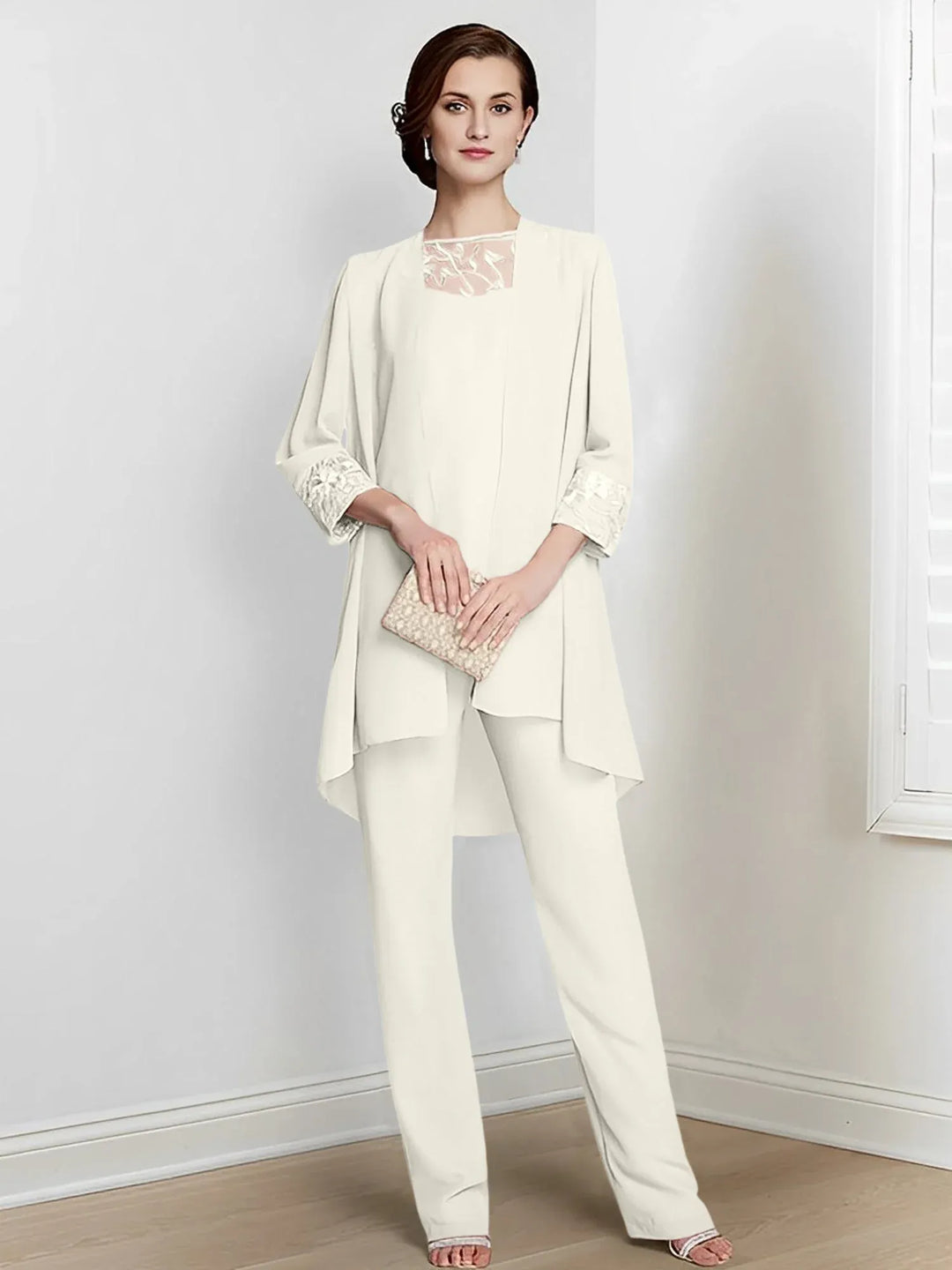Chiffon Long Sleeve Mother of the Bride Pantsuit with Jacket