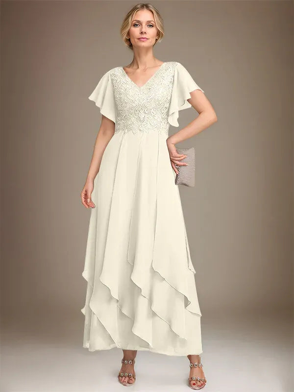 Samantha| A-Line V-Neck Lace Chiffon