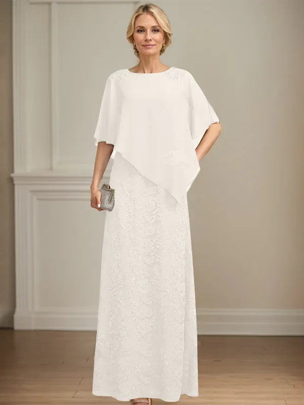 Floor-Length Chiffon Lace Sheath Dress with Sequins and Beading for Mother of the Bride