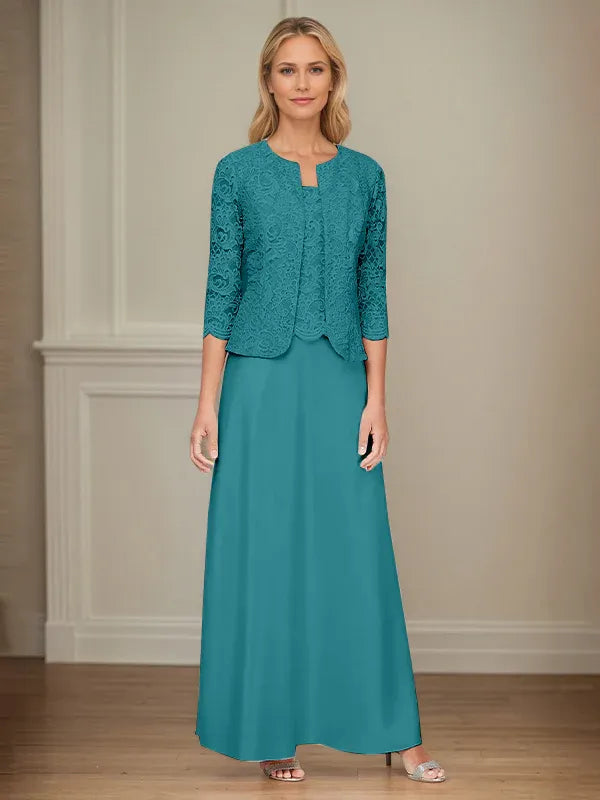 Glitter Lace and Satin Skirt Set with Open Jacket Dress