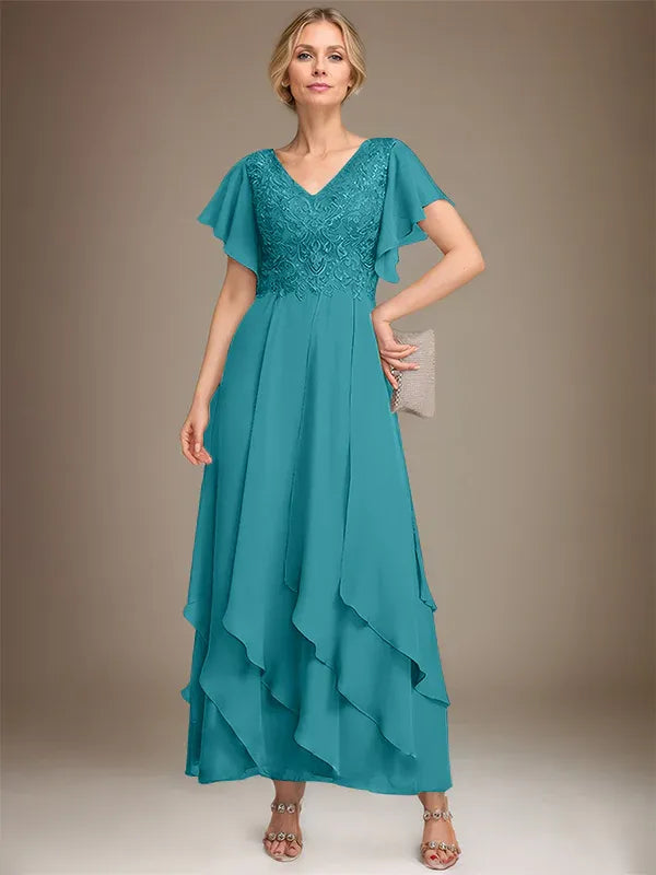 Samantha| A-Line V-Neck Lace Chiffon