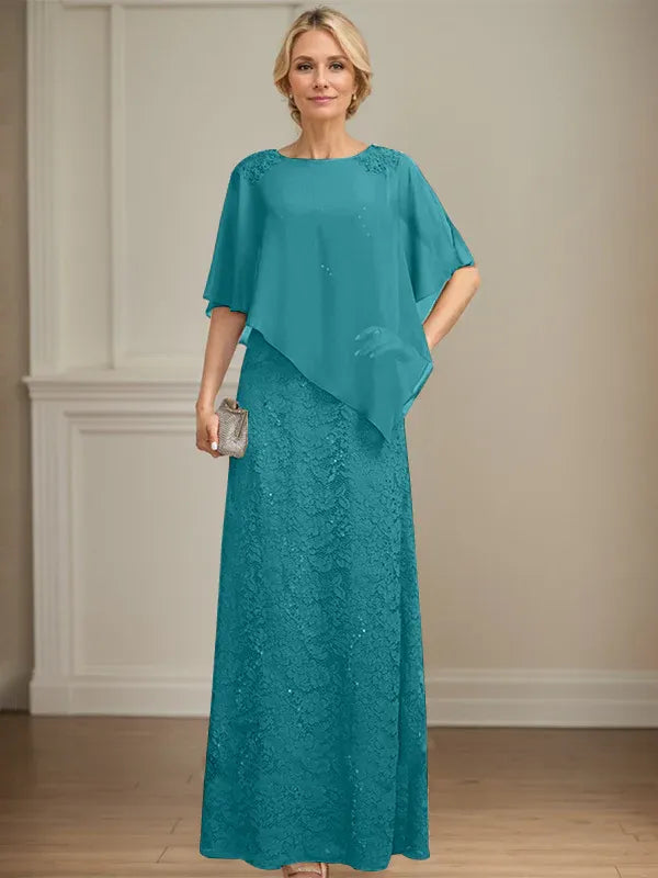 Floor-Length Chiffon Lace Sheath Dress with Sequins and Beading for Mother of the Bride