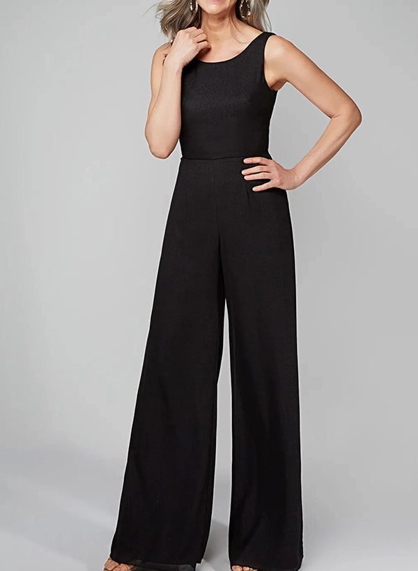 Chiffon Mother of the Bride Jumpsuit with Scoop Neck and Half Sleeves