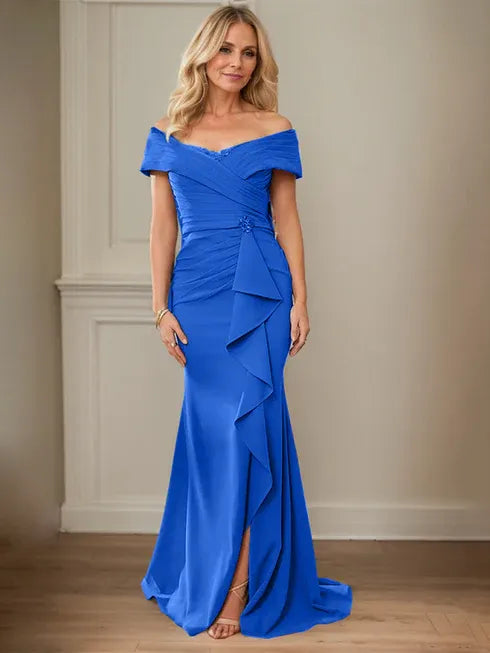 Floor-Length Lace and Chiffon Mother of the Bride Dress with Sheath/Column V-Neck Illusion and Pleated Sequins