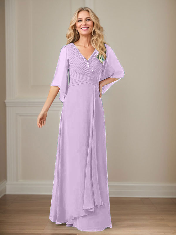 A-Line V-Neck Long Sequin Chiffon Mother of the Bride Dress