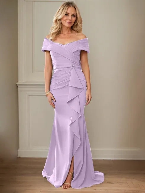Floor-Length Lace and Chiffon Mother of the Bride Dress with Sheath/Column V-Neck Illusion and Pleated Sequins