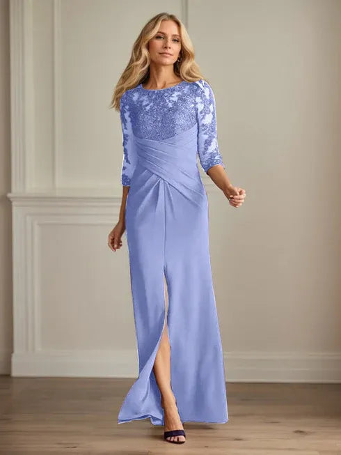 Plum Lace & Stretch Crepe Mother of the Bride Sheath Dress